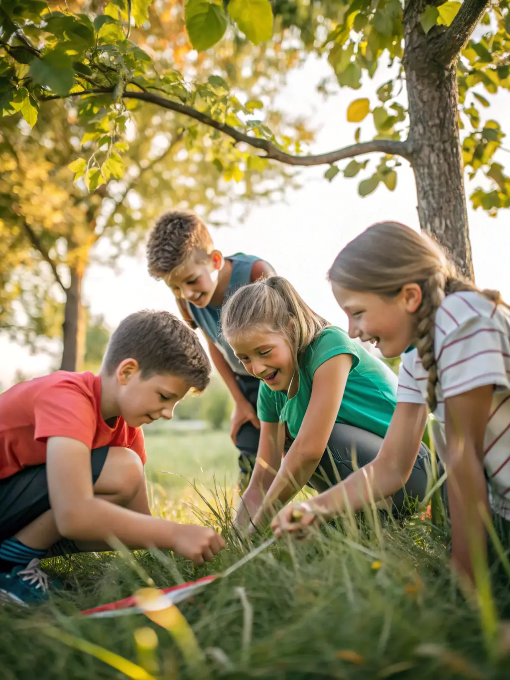 An image capturing a group of young participants collaborating on a team project, highlighting the teamwork and camaraderie fostered by L'ECURIE COTES D'ARMOR.